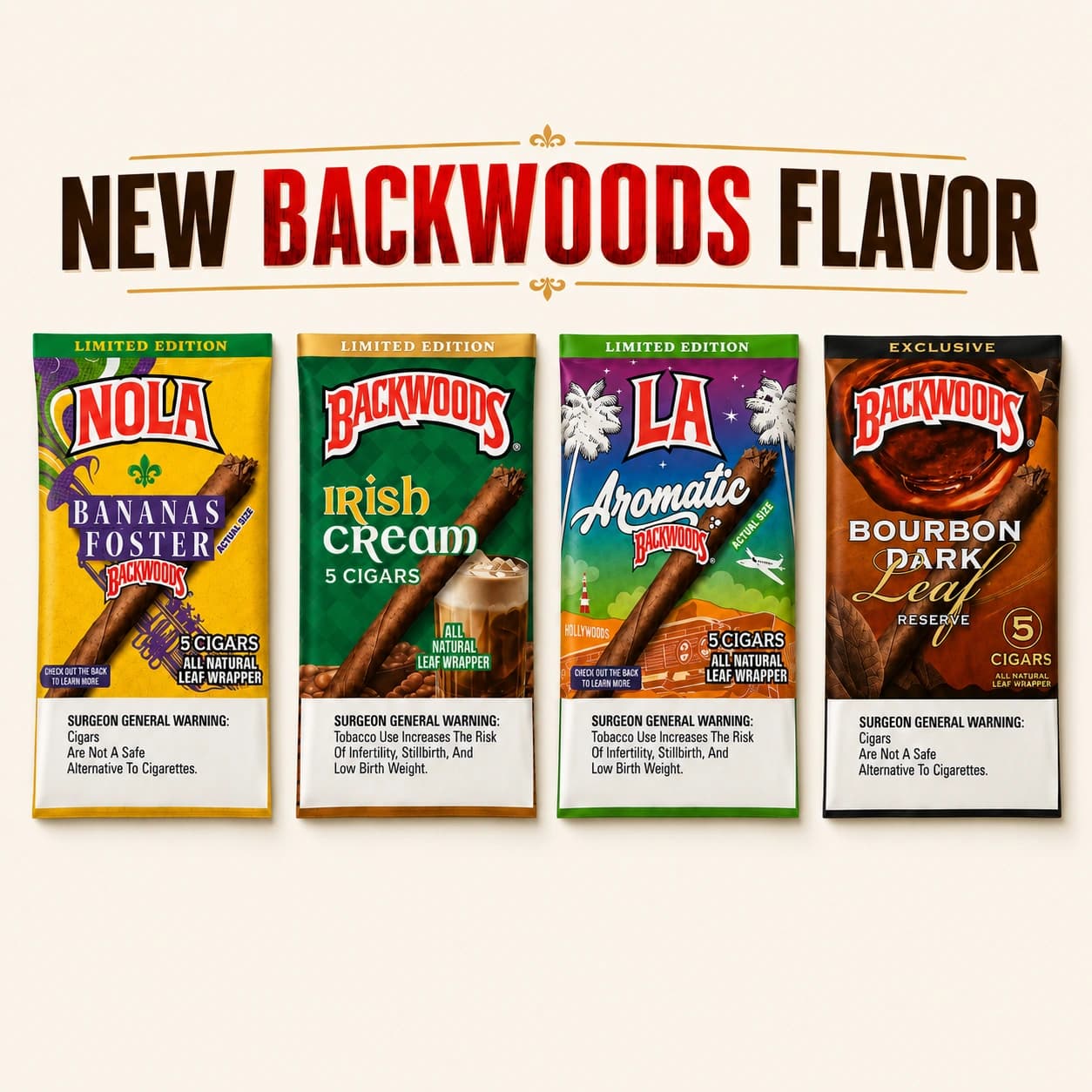 NEW BACKWOODS FLAVORS cigarette or smoke-product listing