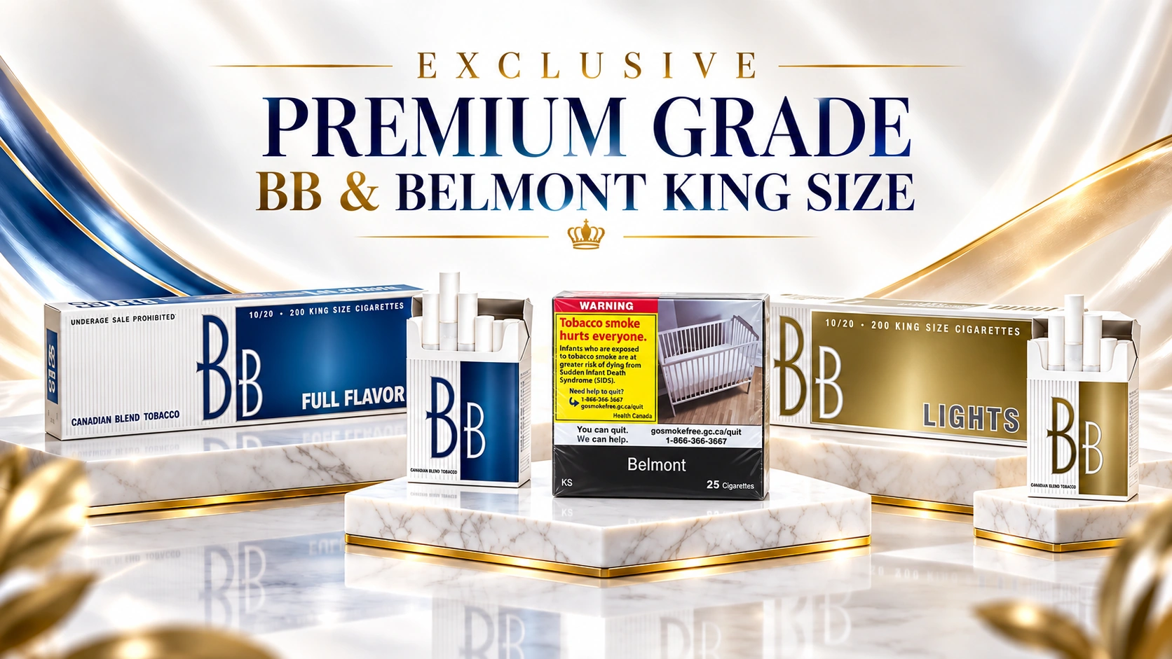 Exclusive Premium Grade BB Full Flavor, BB Lights, and Belmont King Size cigarettes at Spirit Corner Cannabis.