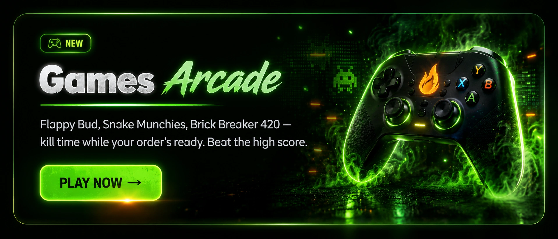 Games Arcade — Flappy Bud, Snake Munchies, Brick Breaker 420